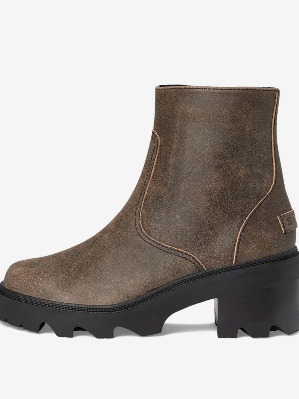 Sorel BRAND NEW Distressed Brown Leather block/ Lug Ankle Boots - Picture 2 of 12